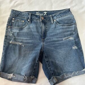 Seven7 Women's Distressed Blue Jean Shorts